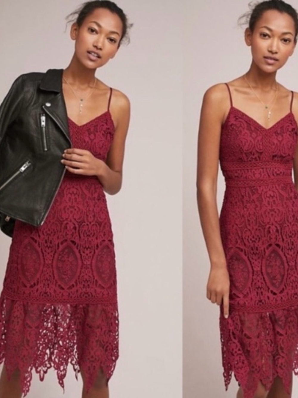 J.O.A. Wine Red Lace Cami Midi Dress